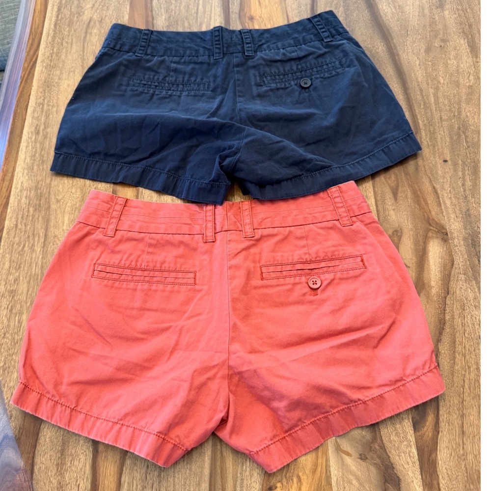 J.Crew‎ Lot of 2 pairs Chino Broken-In Shorts Navy Blue Coral Pink Sz 00 Cotton - Picture 7 of 8